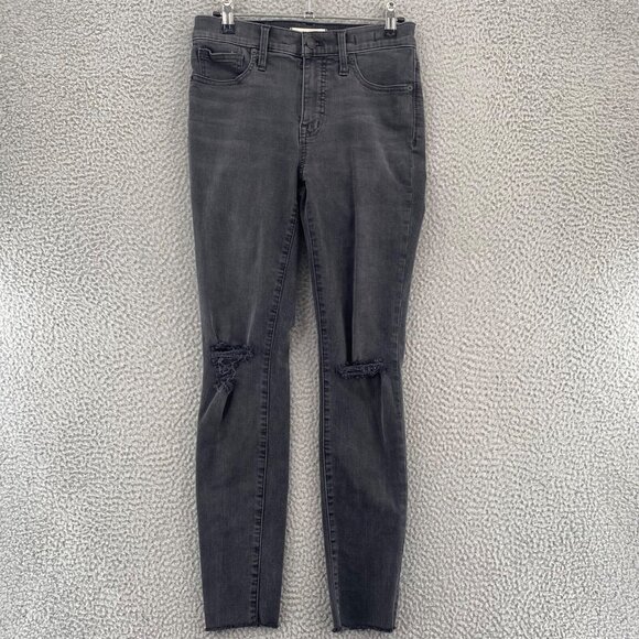 Madewell Jeans Womens 26 Gray 9" Mid Rise Skinny Distressed Stretch Frayed Hem - Picture 1 of 12